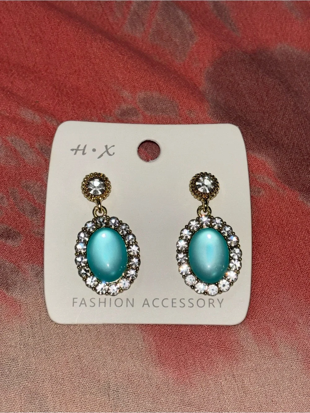 Turquoise Oval Crystal Drop Earrings - Fashion Accessory